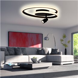 LED ceiling light "Doculus" 2-flame 35W RGBW, round, aluminium/black with IR remote control