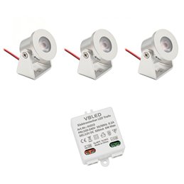 VBLED - LED-Lampe, LED-Treiber, Dimmer online beim Hersteller kaufen|3er SET Mini LED Deckenspot 12VDC 3W 3000K "ESKINAR" schwenkbare mit LED Trafo