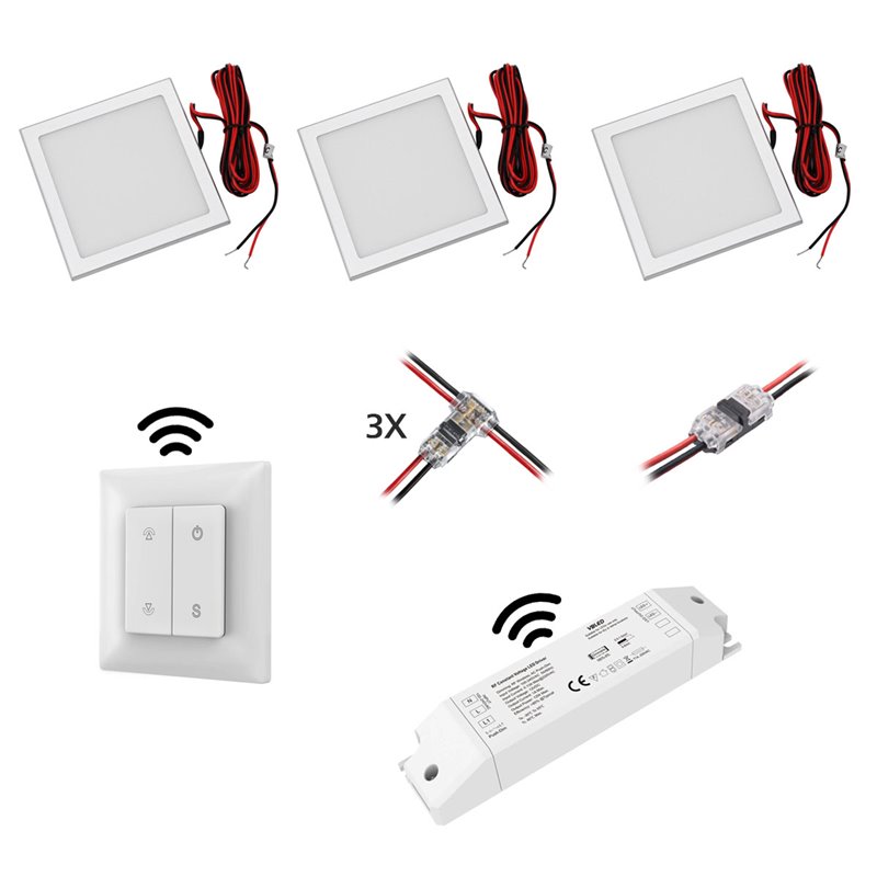 LED PanelSet of 3 LED Panel mini ultra flat 3.5W 3000K with radio LED  power supply and remote control