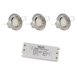 Set van 3 LED inbouwspots 12VDC 3W 3000K warm wit aluminium Inbouwmeubelarmatuur