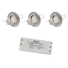 Set of 3 Recessed Luminaires 3X6W Extra Flat Illuminates Front & Side Aluminium 3000K