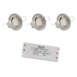 VBLED - LED-Lampe, LED-Treiber, Dimmer online beim Hersteller kaufen|3er LED Einbaustrahler 12V Set inkl. Leuchtmittel 2W und Trafo
