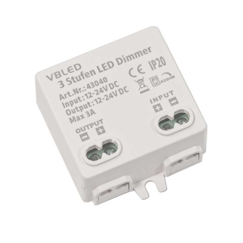 VBLED - LED-Lampe, LED-Treiber, Dimmer online beim Hersteller kaufen|EZDIM LED-Dimmer mit 3 Stufen – 12V–24V DC – max. 3A – für dimmbare Leuchten VBLED - LED-Lampe, LED-Treiber, Dimmer online beim Hersteller kaufen|EZDIM LED-Dimmer mit 3 Stufen – 12V–24V DC – max. 3A – für dimmbare Leuchten