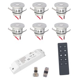 Set of 4 1W LED mini recessed spotlights IP44 warm white with RF radio power supply unit