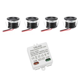 Set van 4 LED Aluminium Mini Inbouwspots 3000K met 6W LED Transformator - Zwart