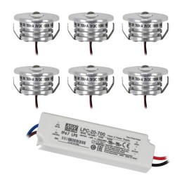 Juego de 8 mini focos empotrables 3W 700mA 160lm blanco cálido con fuente de alimentación regulable