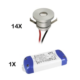 Set van 3W LED aluminium mini inbouwspots "Luxonix" warm wit met dimbare voedingseenheid