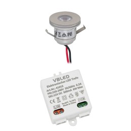 Set van 2 1W LED Aluminium Mini Inbouwspots met Voeding - Zwart