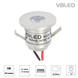 Set van 12 1W Mini LED inbouwspots warm wit met voedingsunit
