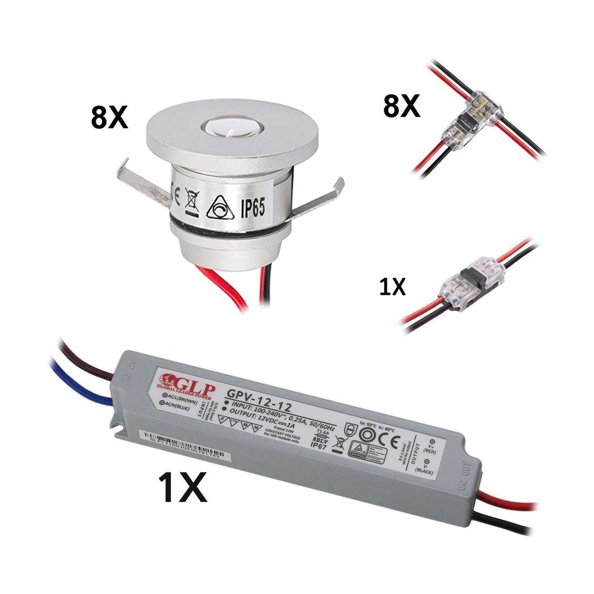 VBLED - LED-Lampe, LED-Treiber, Dimmer online beim Hersteller kaufen|8-er Set 1W Mini-Einbauspot IP65 Warmweiss Inkl.12W LED Trafo 12V DC VBLED - LED-Lampe, LED-Treiber, Dimmer online beim Hersteller kaufen|8-er Set 1W Mini-Einbauspot IP65 Warmweiss Inkl.12W LED Trafo 12V DC