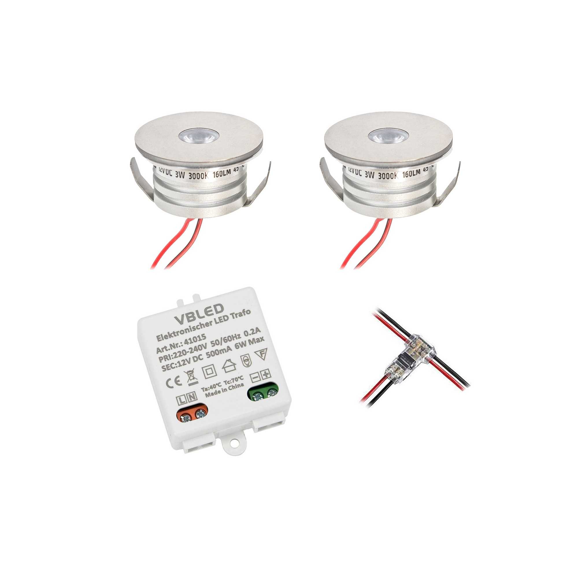 Juego de 2 mini focos empotrables de 3W Foco empotrable "NOVOS" 3000K 12V DC Blanco cálido Incl.transformador LED Juego de 2 mini focos empotrables de 3W Foco empotrable "NOVOS" 3000K 12V DC Blanco cálido Incl.transformador LED