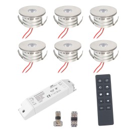 Juego de 12 mini focos empotrables de aluminio LED de 1W blanco cálido con alimentación por radiofrecuencia 12VDC