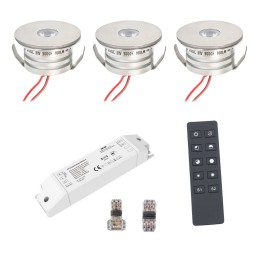 Set of 8 3W LED Mini Spot recessed spotlights warm white dimmable with radio power supply and remote control
