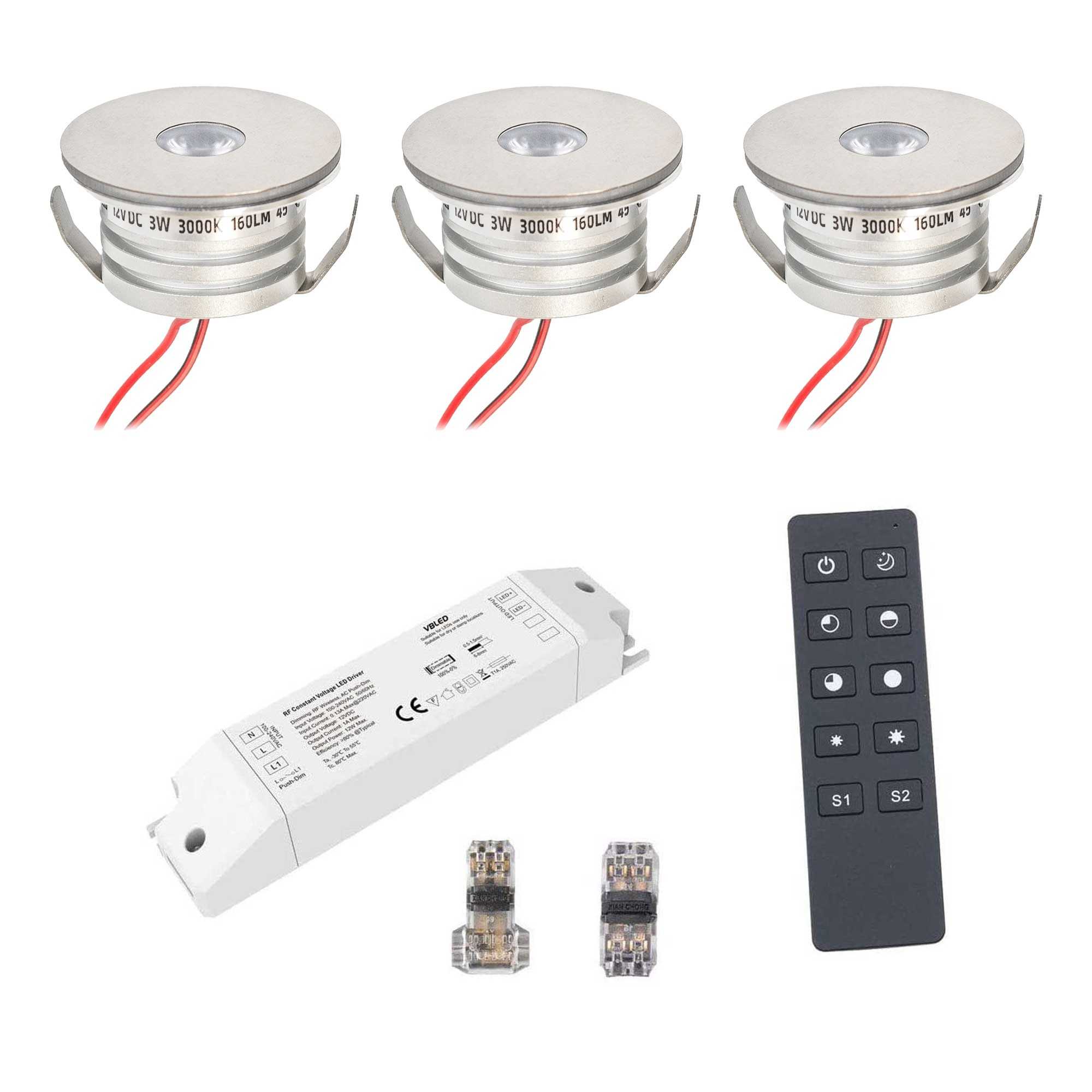 set di radio 3 pezzi 3W Mini Spot da incasso "NOVOS" 3000K incl. trasformatore LED e connettore set di radio 3 pezzi 3W Mini Spot da incasso "NOVOS" 3000K incl. trasformatore LED e connettore