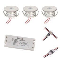 Juego de 2 mini focos empotrables LED de 1W "ALDYNE" negro - 12VDC con transformador LED