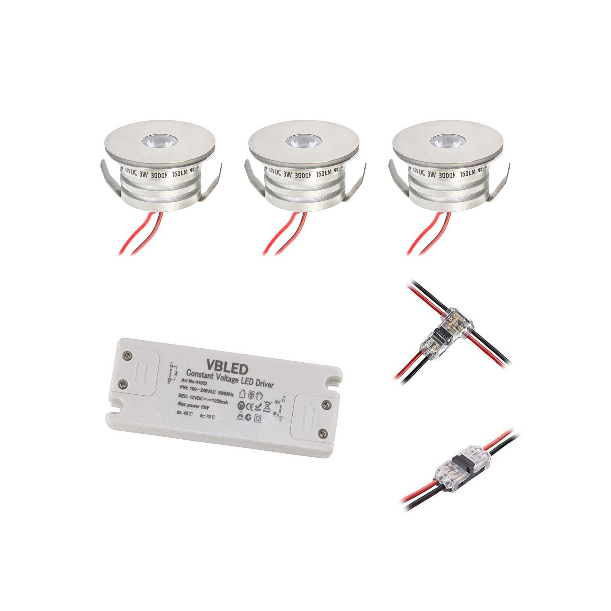 Set de mini spots encastrés 3W "NOVOS" blanc chaud 3000K 12V DC Blanc chaud Transformateur LED inclus Set de mini spots encastrés 3W "NOVOS" blanc chaud 3000K 12V DC Blanc chaud Transformateur LED inclus