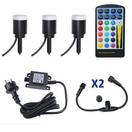 Juego de 3 luces de jardín LED RGB+W 1W 12V AC IP65