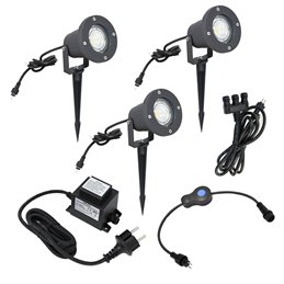 Set of 3 garden spotlights 12V AC incl. bulb 5W neutral white, ground spike and power supply unit