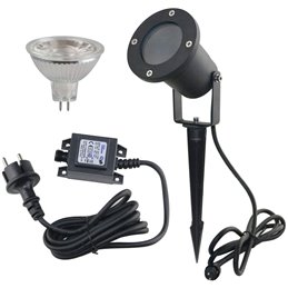 Foco de jardín 12V AC, IP65, diámetro 99mm, incl. bombilla y fuente de alimentación 12W