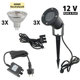 VBLED - LED-Lampe, LED-Treiber, Dimmer online beim Hersteller kaufen|3er-Set 3W Gartenleuchte Gartenstrahler Schwarz 3000K 12V Warmweiß