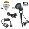 Set of 3 garden spotlights 12V AC incl. bulb 5W neutral white, ground spike and power supply unit
