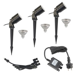 VBLED - LED-Lampe, LED-Treiber, Dimmer online beim Hersteller kaufen|3er-Set 6W Gartenleuchte Gartenstrahler Silber 3000K 12V Warmweiß mit Erdspieß und Trafo